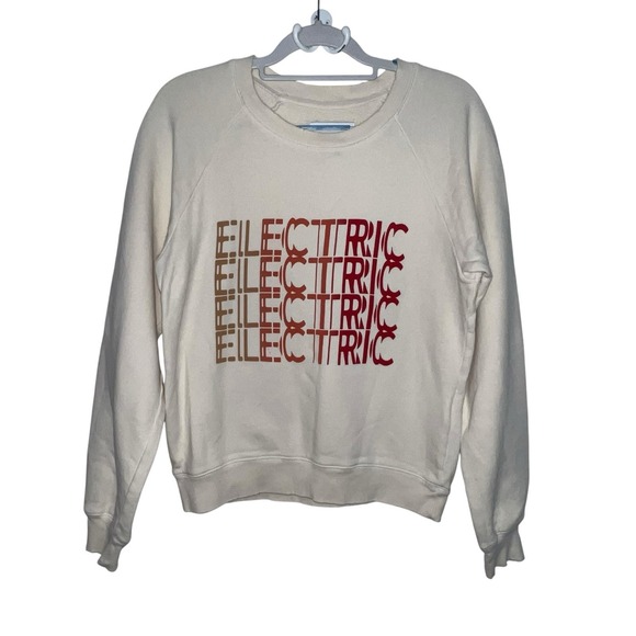 Current/Elliott Womens Top Electric Crewneck Graphic Sweatshirt Size 0 Ivory - Picture 2 of 10